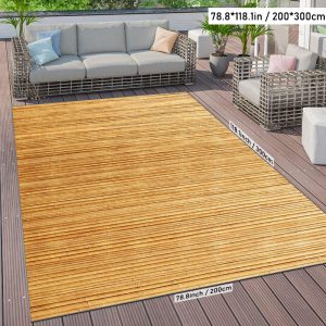 Velvet And Pointed Base 1pc Outdoor Rug, Rectangular Area Mat, Velvet Material Carpet, Garden Decor Mat, Bamboo Texture Warm Yellow Printed Rug, Suitable for Courtyard, Balcony, Garden, Terrace, Camping, RV, Indoor Outdoor Use, Machine Washable