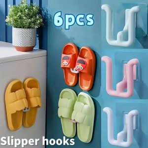Set of 6 Minimalist Door Hangers in White, Blue, And Pink, Made from Durable Resin. These No-Nail Hooks Are Versatile for Use in Entryways, Wardrobes, And Balcony Storage. They Feature a Easy, Discreet Design for Added Convenience, Utility Hooks