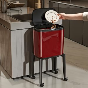 High-Foot Wheel Kitchen Trash Can, Bending-Free Pressure-Type with Lid, Household Large-Capacity Mobile Storage Bucket