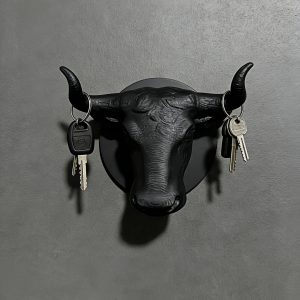 Bull Head Shaped Seamless Hook | Niche Premium Bull Head Key Hook ~ 3D Texture Super Sculptural, Horn Hook Securely Holds Keys And Small Items, Blacku002FWhiteu002FGrayu002FBrown Multi-Color Adapts to Various Home Decors, Entryway Decor And Key Organization