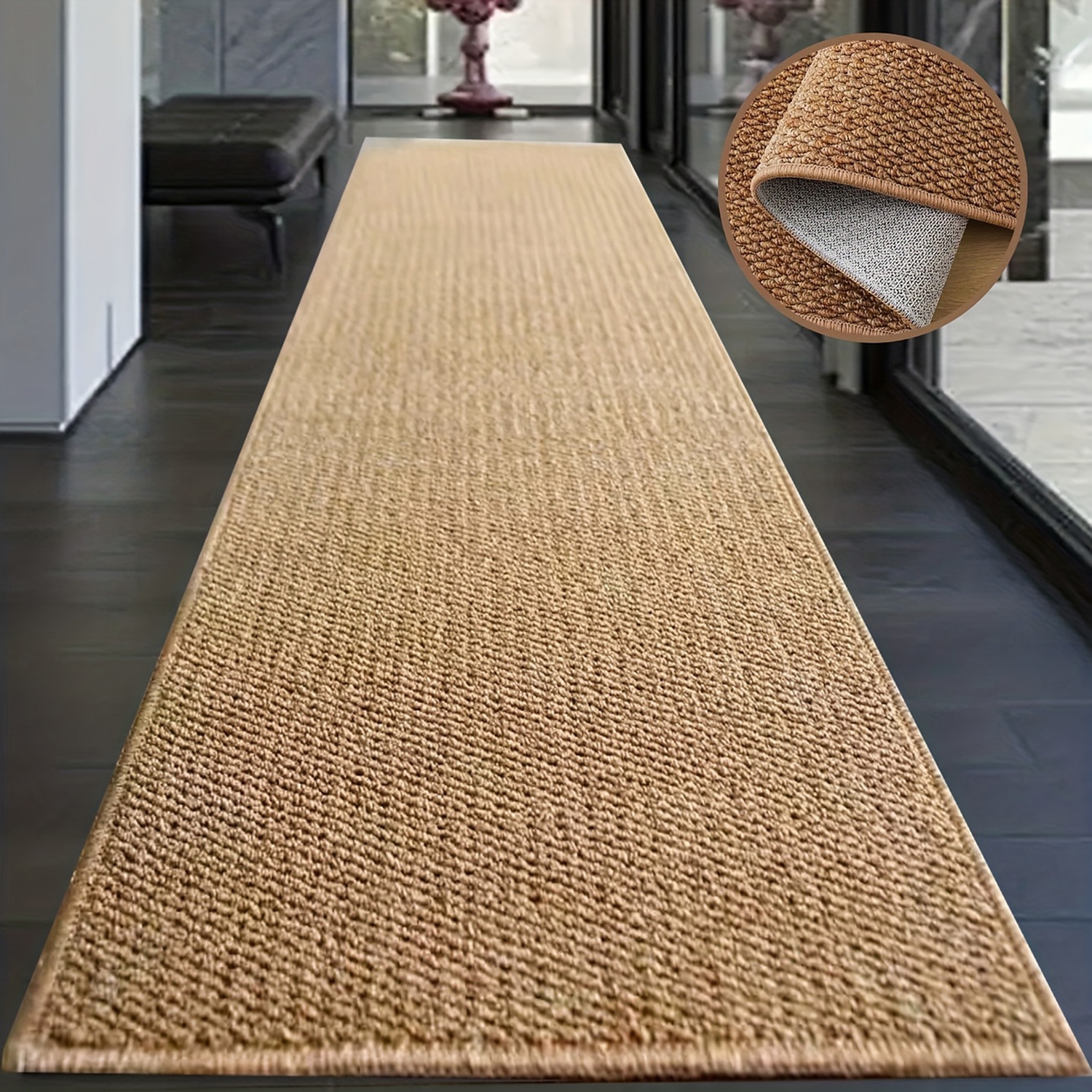 1pc, Pineapple Ring Woven Rug, Solid Color Long Strip Rug, Pineapple Ring Sisal-like Long Strip Rug, Nordic Style Washable Sisal Doormat, RV Indoor Mat, Tent Mat, Hallway Floor Mat, Camping Mat, Suitable for Outdoor Camping, Hiking, Road Trips - Image 2