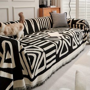 Boho Style Sofa Cover with Tassel - Non-Slip Furniture Protector for Living Room and Bedroom, Machine Washable Chenille Polyester Slipcover