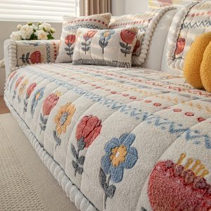 Bohemian Velvet Sofa Cover - Thick, Non-Slip Plush Protector with Floral & Geometric Patterns, Perfect for Living Room, Bedroom or Office Decor, 1pc