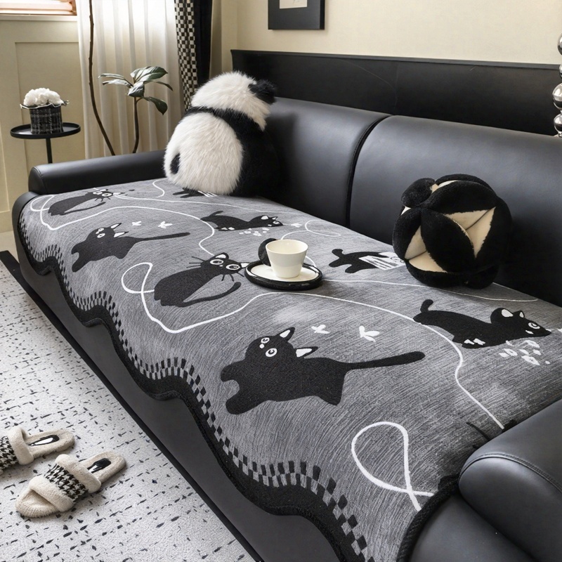 A Single Cat-patterned Sofa Cushion, Soft and Skin-friendly, Featuring a Cute Cartoon-style Sofa Cover. Available in Multiple Colors and Sizes, with Animal Prints. Slip-resistant, Wear-resistant, and, Pet-friendly. Chenille Material Suitable for All
