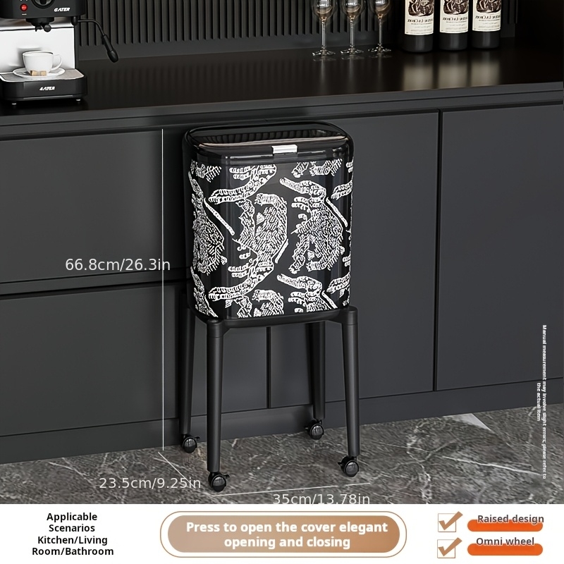 6.87gal Touch-Top Trash Can with Removable Lid, Contactless Waste Bin Suitable for Kitchen Bathroom Bedroom, High-Leg Pedal-Free Bin for Living Room Office, Odor-Resistant Large Capacity Covered Bucket, Easy Press-To-Open Keeps Hands Clean - Image 4