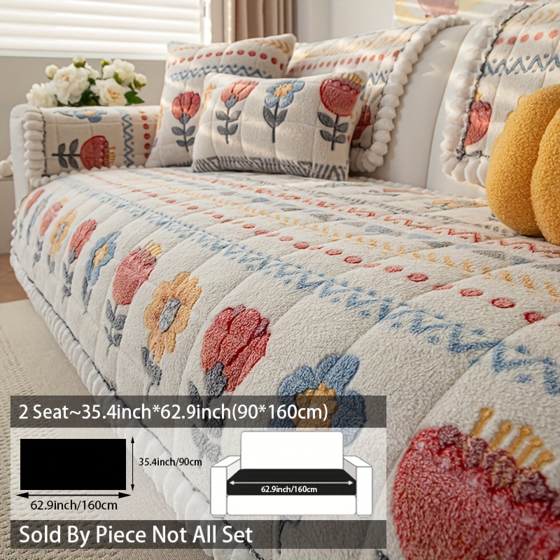 Bohemian Velvet Sofa Cover - Thick, Non-Slip Plush Protector with Floral & Geometric Patterns, Perfect for Living Room, Bedroom or Office Decor, 1pc - Image 5