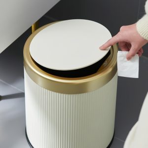1pc 3.17gal Elegant Large Capacity Push-Top Waste Bin, Double Inner Bins, Odor-Resistant Oval Rubbish Container, Contemporary Plastic Trash Can for Kitchen, Bedroom, Living Room, Bathroom, Holiday Gifts, Halloween Presents