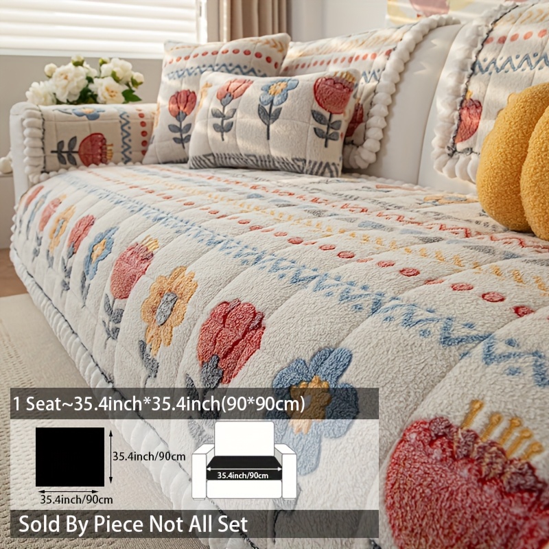 Bohemian Velvet Sofa Cover - Thick, Non-Slip Plush Protector with Floral & Geometric Patterns, Perfect for Living Room, Bedroom or Office Decor, 1pc - Image 3