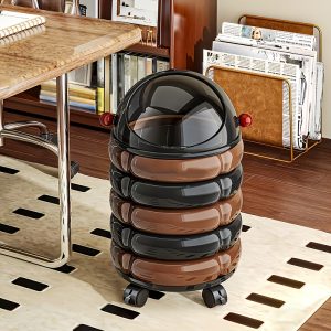 Retro Trash Can with Domed Lid and Wheels, Decorative Mid-century Modern Trash Canu002Fwaste Basket with Removable Inner Bin and Twist Lid, Space Capsule Trash Can, Small Decorative Trash Can for Bedroom, Living Room, Study Room, Hotel Room, B&B