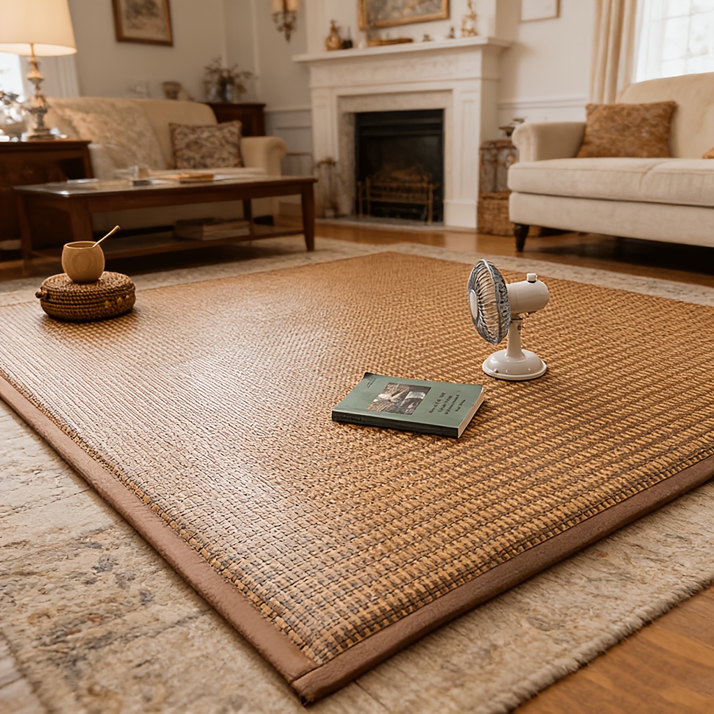 Rattan & Bamboo Cooling Floor Mat – Thick Breathable Bed Rug Suitable for Hot Sleepers, Pet-Friendly Bedspread, Woven Suitable for Hot Bedrooms, Retro Bedside Decor, Dry Only for &