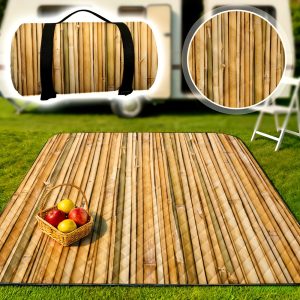 1pc Natural Bamboo Picnic Blanket & Mat Suitable for Camping, Travel, Outdoor - Soft Padded 3-Layer Portable Reusable Covering with Coated Cloth Backing & Bamboo Stick Pattern, Machine Washable for - Use for, Beach, Lawn