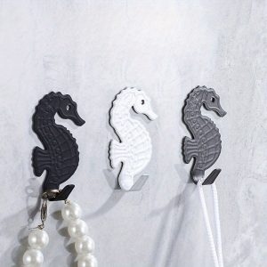 3pcs Hippocampus Hook, Strong Bonding, No Drilling Required, Clothing Hook, Kitchen Bathroom Door Hook, Seamless Storage Hook, Bathroom Hook