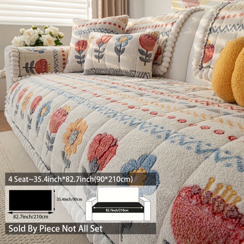 Bohemian Velvet Sofa Cover - Thick, Non-Slip Plush Protector with Floral & Geometric Patterns, Perfect for Living Room, Bedroom or Office Decor, 1pc - Image 9